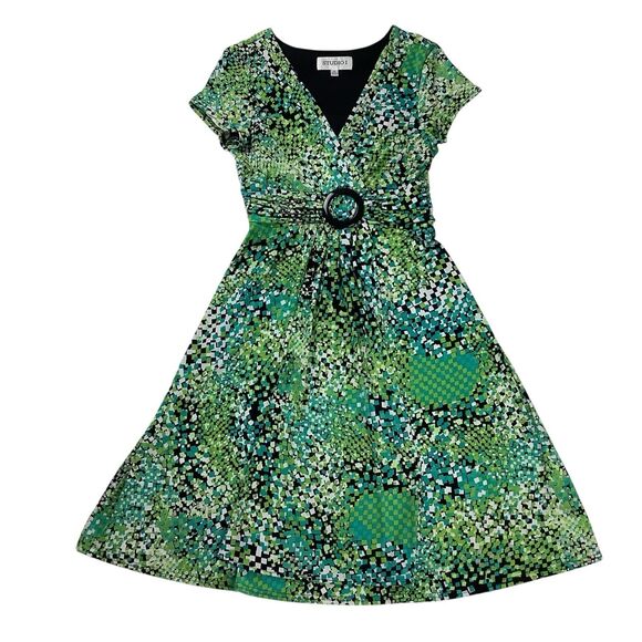 Studio I Babydoll Dress Sz 10 Graphic Green Black Minecraft Fit Flare Retro Y2K - Picture 1 of 16